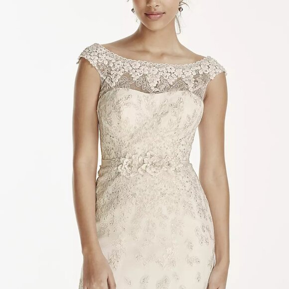 Melissa Sweet Illusion Ivory Hand-Beaded Lace Cap Sleeve Wedding Dress Sz 6 NWT - Picture 3 of 9